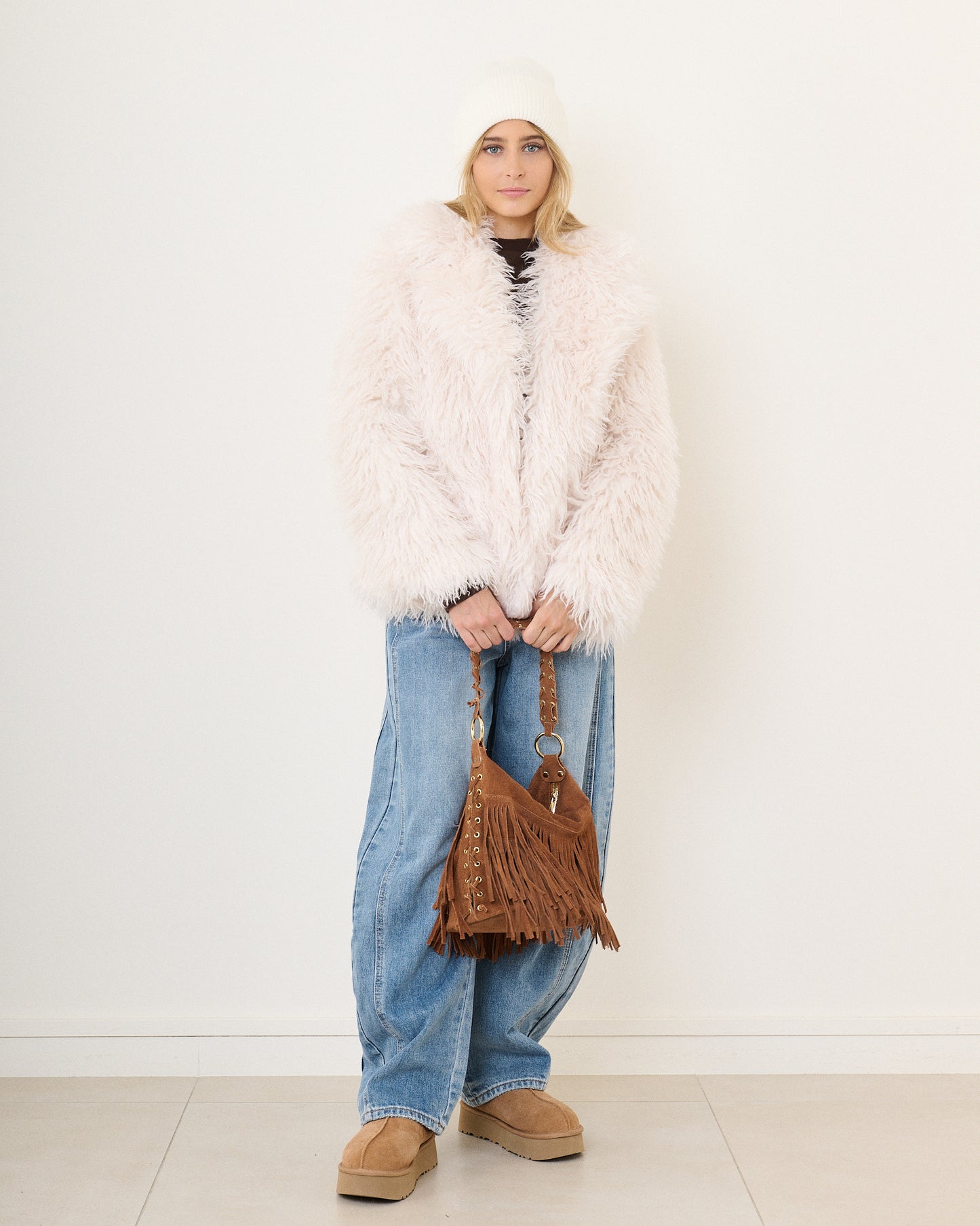 Veste fausse fourrure Écru