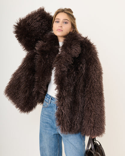 Veste fausse fourrure chocolat