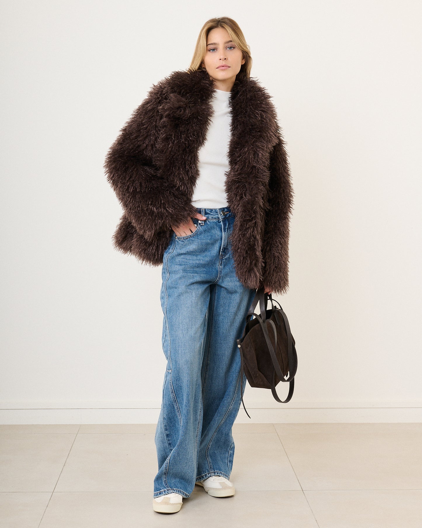 Veste fausse fourrure chocolat