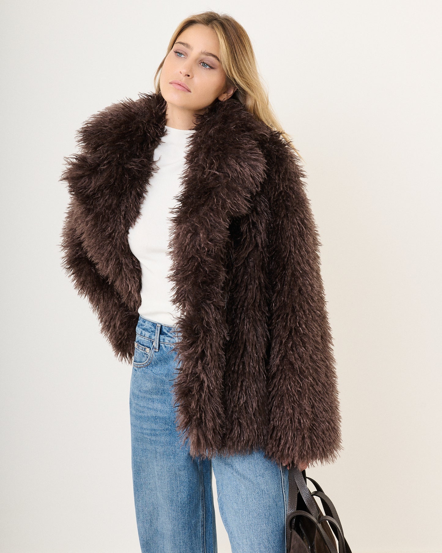 Veste fausse fourrure chocolat